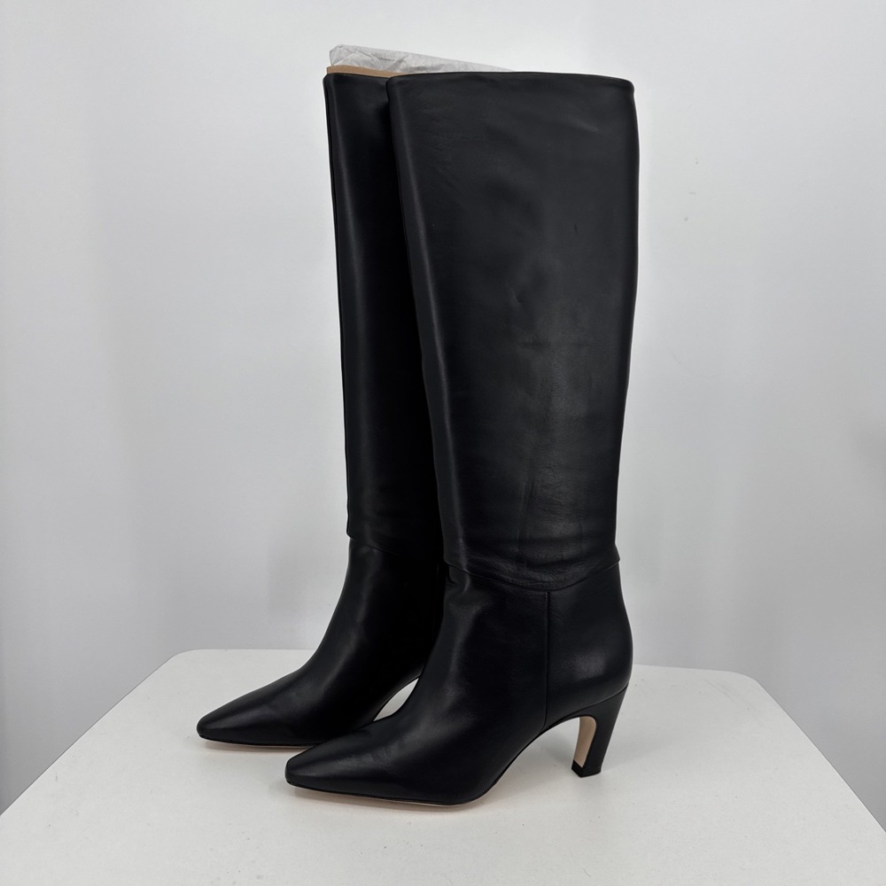 Everlane Knee-High Banana Heel Boot Black Leather Womens 8 Pull-on Pointed Toe